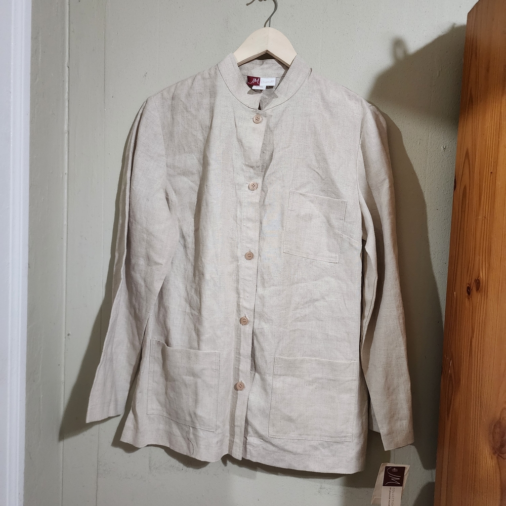 JM Collection Men's Beige Button-Up Shirt Jacket